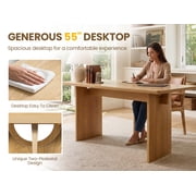 Guyou 55 Natural Oak Desk, Light Wood Finish MDF Study Table, Versatile Vanity & Office Desk with Sculptural Legs, Sturdy Two-Pedestal Design for Work & Study, Natural
