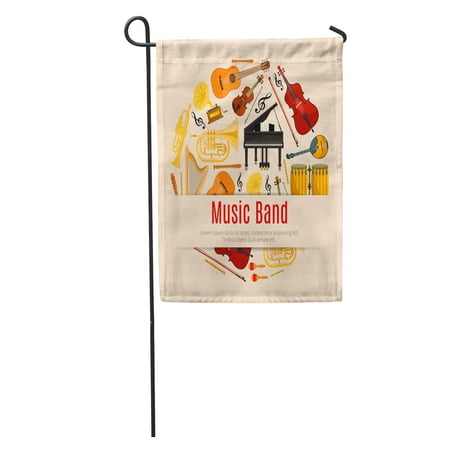 SIDONKU Music Band of Musical Instruments Orchestra Harp Contrabass Violin Bow Garden Flag Decorative Flag House Banner 12x18 inch