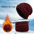 thumbnail image 4 of Frogued 2Pcs/Set Knitted Hat Neck Warmer Slouchy Stretchy Thickened Plush Lining Soft Keep Warm Solid Color Winter Thermal Men Women Knit Beanie Scarf Kit for Outdoor Wine Red, 4 of 13
