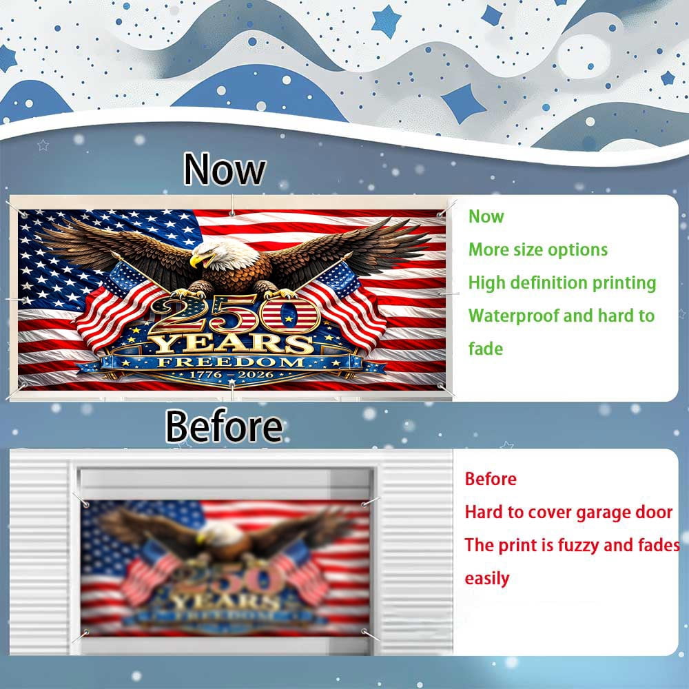 USA 250th Anniversary Garage Door Cover Banner Decorations,1776-2026 - American Flag & Bald Eagle Freedom Patriotic 4th of July Memorial Day Outdoor Car Garage Door Decorations 13 X 6 Ft