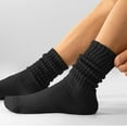 thumbnail image 4 of Women's Scrunch Crew Socks Retro 3-Pack Solid Cotton Boot Calf Socks Chunky Ribbed Cozy Slouchy Socks Size 5-11 (Black), 4 of 6