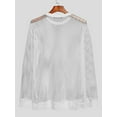 thumbnail image 6 of Men's Knitted Mesh Cutout Tops Round Neck Loose Long Sleeve Tee Shirt, 6 of 7