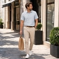 thumbnail image 2 of AZoiNM Men's Short Sleeve Dress Shirt, 60% Cotton 40% Linen Vertical Stripe Loose Fit Button Down Business Casual Summer Breathable Tops, 2 of 6