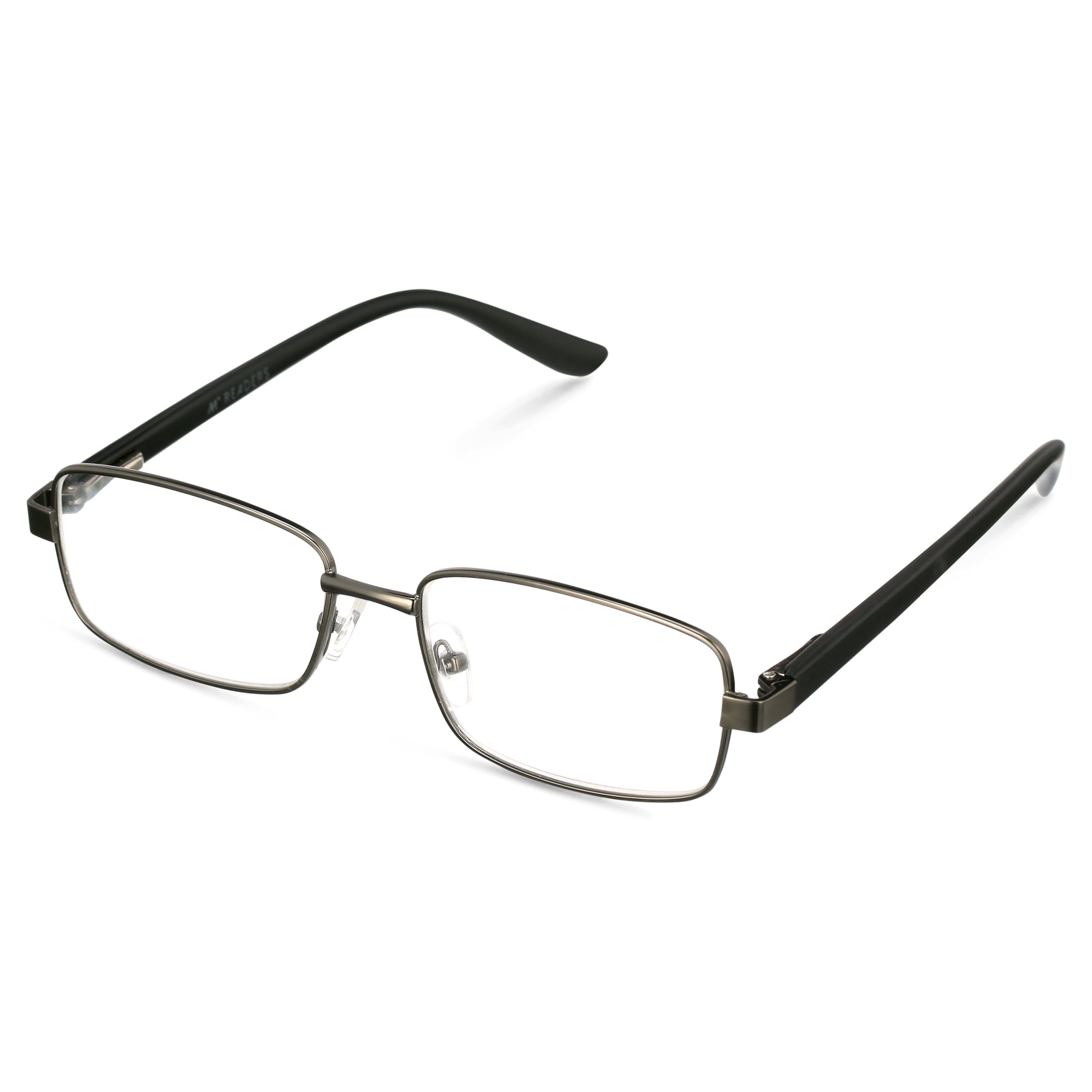 M+ Men's Reed +1.25 Rectangle Reading Glasses with Case, Dark Gunmetal