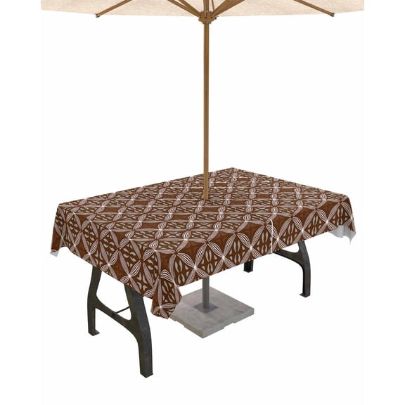 Fsddascl Brown Geometric Abstract Outdoor Tablecloth - 60x102 Inch Rectangle Dining Table Cover, Contemporary Modern Art Waterproof Outdoor Table Cloth with Umbrella Hole & Zipper for Picnic/Patio