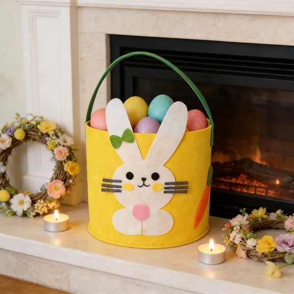 Rirozkan Easter Bucket, Cartoon Bunny Egg Bucket for Easter Egg Hunt, Small Bucket with Handle for Candy, Treats, Party Favors
