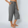 thumbnail image 5 of Lenpel Women's Capri Sweatpants Comfy Elastic High Waisted Drawstring Wide Leg Cropped Lounge Pants Palazzo Workout Joggers, 5 of 7