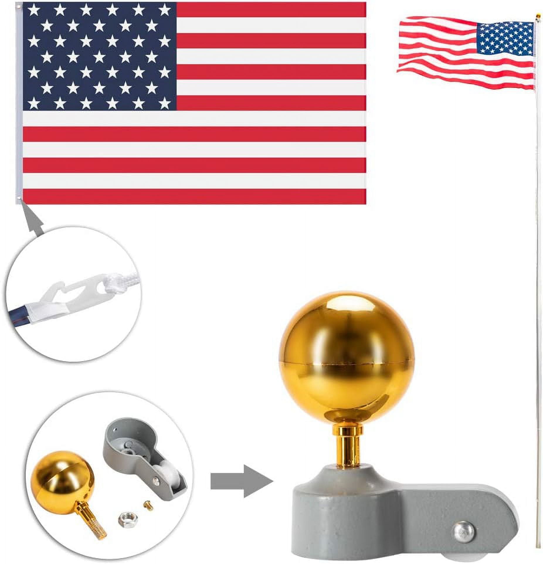 QXDRAGON 25FT Sectional Flag Pole Kit, Heavy Duty Aluminum Outdoor In-Ground Flagpole, Gold Ball Top, With 2Pcs 3x5 USA Flag for Residential Commercial Outdoor Garden
