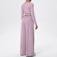 thumbnail image 5 of Hxshgdsn 2 Piece Womens Matching Yoga Set Long Sleeve Side Tie Top Wide Leg Drawstring Pants Sets with Pockets（Purple/S）, 5 of 5
