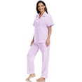 thumbnail image 5 of EA'S SECRET Womens 100% Cotton Pajamas Set Short Sleeve & Long Pants Pjs Set Button Down Sleepwear with Pockets(Light Purple,XL), 5 of 9