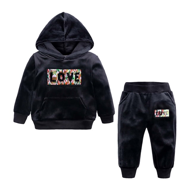 Sudadera Para Niños Pequeños, Telas De Terciopelo Para Bebés, Abrigo, Pantalones, Conjunto De 2 Uds, Suéter Para Niños, Niñas, Negro Odeerbi LM103-1440