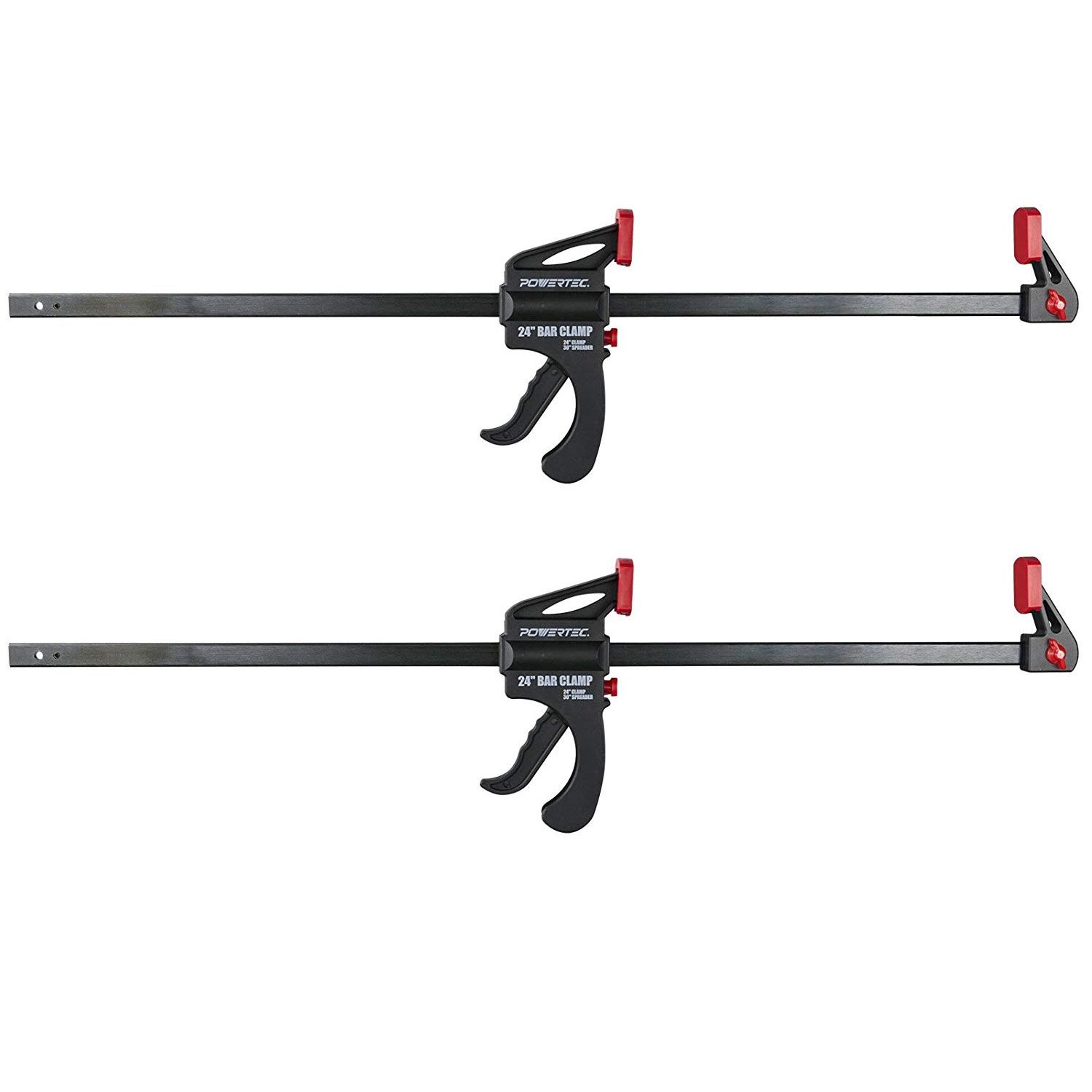 POWERTEC 71540 24 inch Quick Release Bar Clamp with 30 inch Spreader Ratcheting Bar Clamp, 2PK