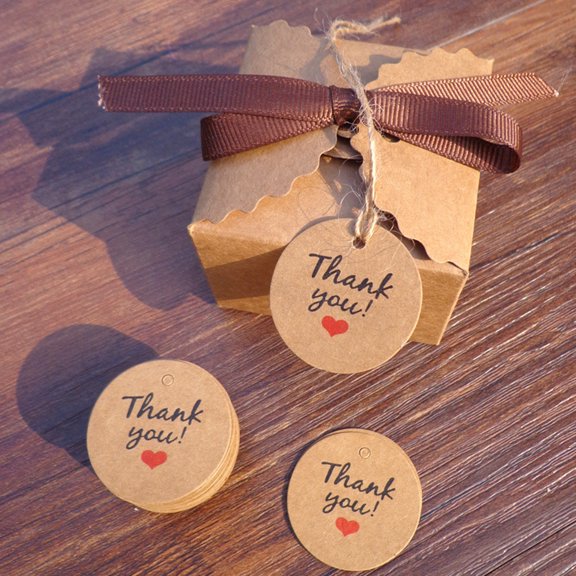 HOMEMAXS 100pcs Thank You Gift Round Tags Lace Kraft Paper Tags Wedding Favor Gift Labels Rustic Wedding Party Decorations Gift Wrapping without Rope