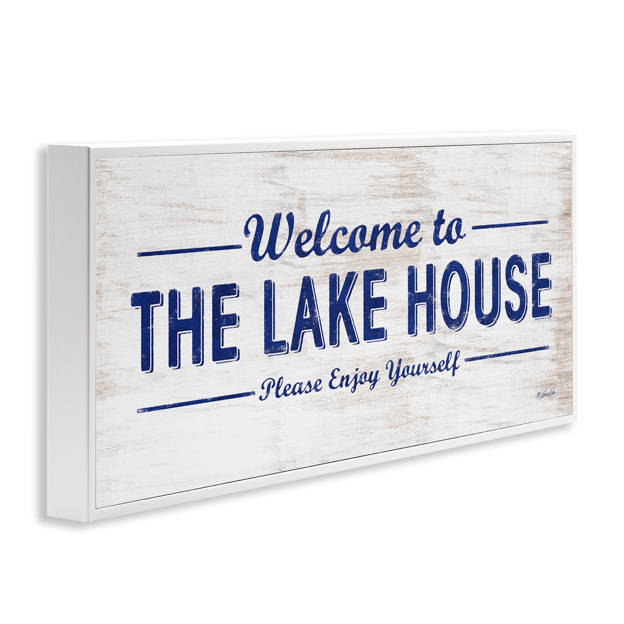 Stupell Industries Rustic Lakehouse Welcome Typography Painting White Framed Art Print Wall Art, 24 x 10