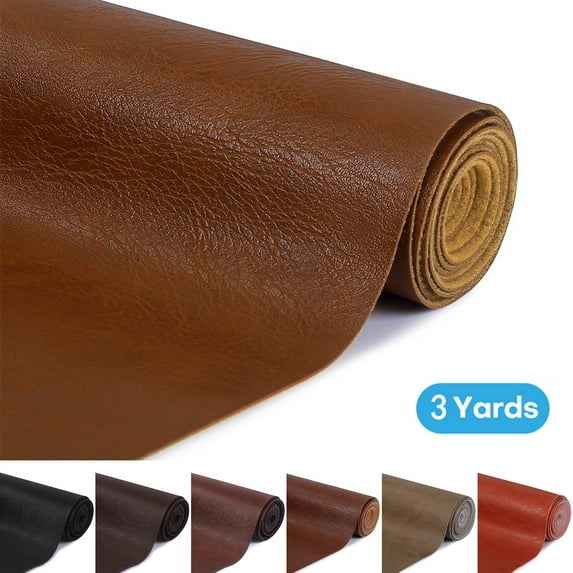 3 Yards 54" Wide Vinyl Fabric Thick Marine Grade Faux Leather Fabric Heavy Duty PU Leather Fabric Cotton Back Home Decor Fabric for Hand Crafts DIY Craft Upholstery, Chestnut Brown