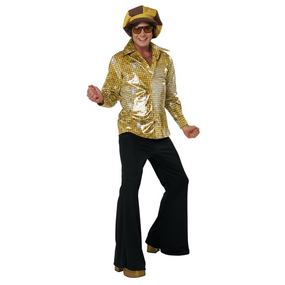 Disco Shirt & Hat Set Adult Costume - Gold