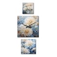 thumbnail image 2 of Designart "Minimalist Painting of Blooming Mums in Blue and White" Mums Oversized Wall Clock - Set Of 3 - Extra large Clock For Office Décor - Large Traditional Wall Clock, 2 of 6