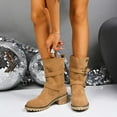 thumbnail image 2 of Bottes pour Femmes, Style Décontracté Polyvalent Doux Frais à la Mode Automne Hiver Talon Tendance Double Boucle Mi-Mollet, Bottes d'Hiver pour Femmes, 2 of 9