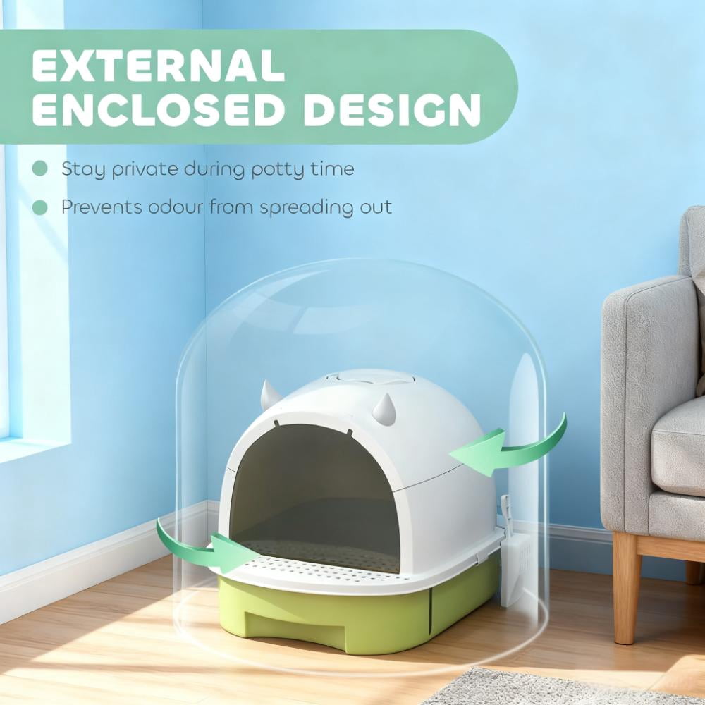 Green Covered Cat Litter Box with Lid, Enclosed Litter Box with Drawer, Scoop, Deodorizing Bags, Anti-Tracking Pedal, Portable No Assembly for Cats Under 10 lbs