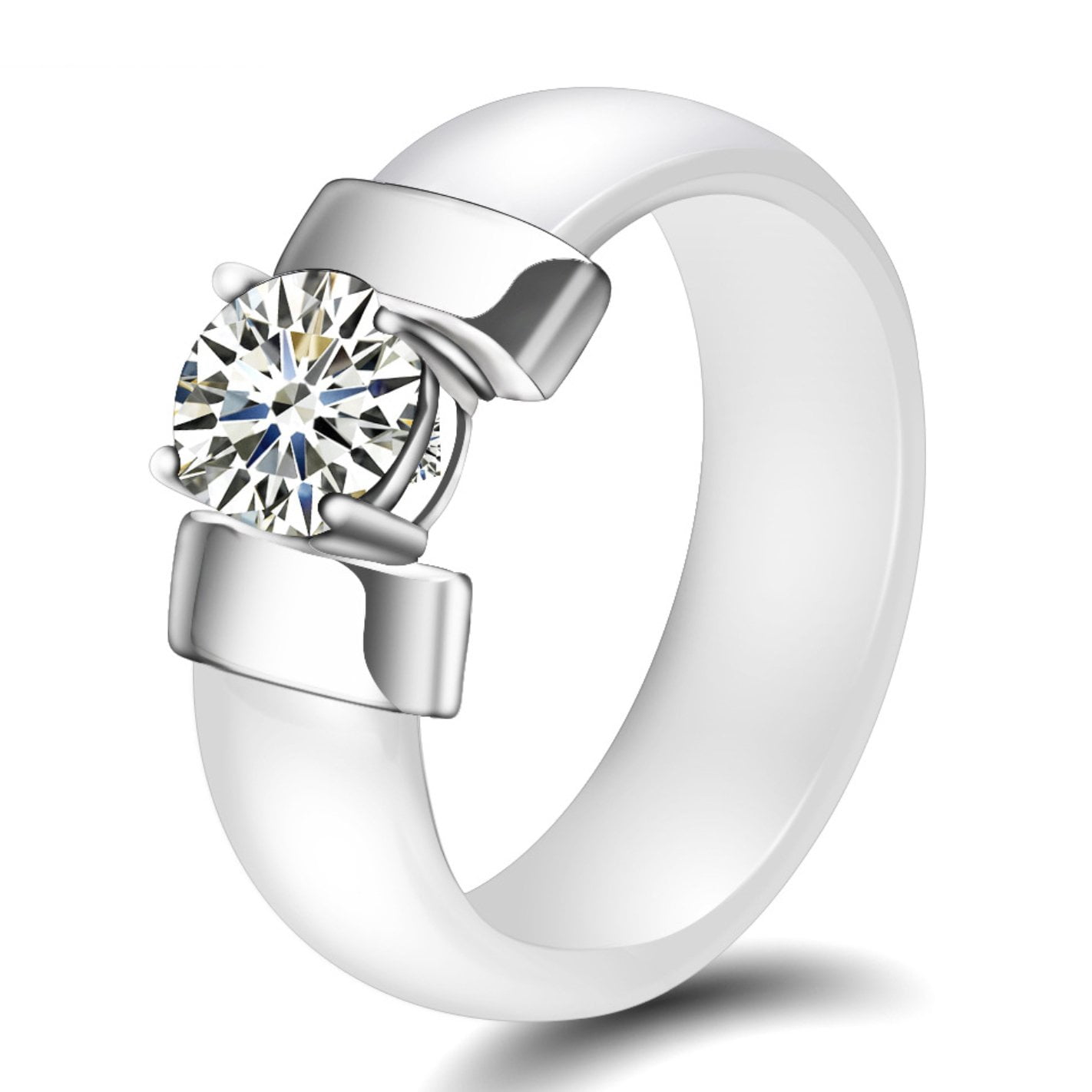 Ceramic Ring with Cubic Zirconia, Hypoallergenic, Lightweight, and
