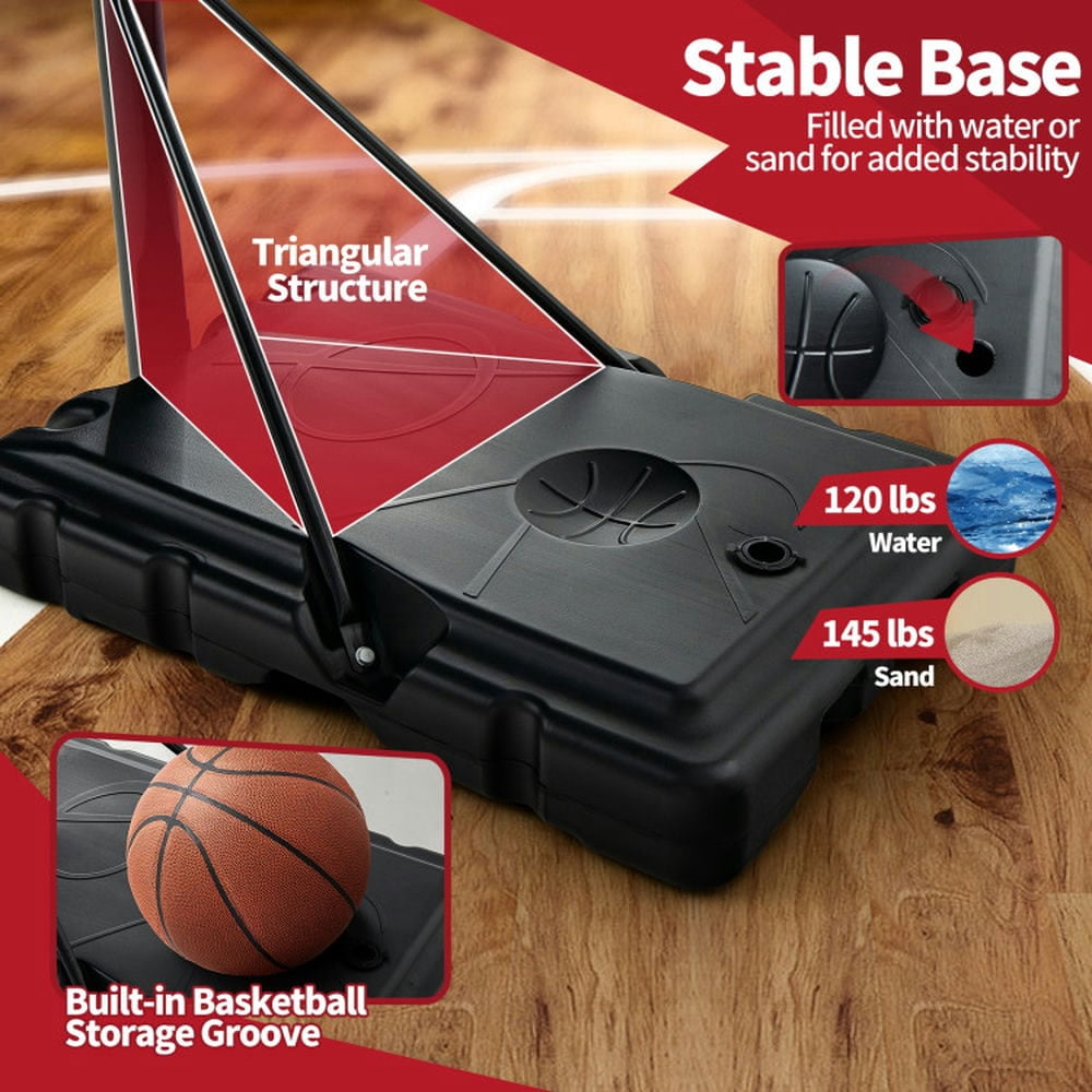 Demifill Adjustable Portable Basketball Hoop Stand with Shatterproof Backboard Wheels, Portable Basketball Hoop, Basketball Hoop with 4.25 to 10 Feet 12-Level Height Adjustable, Black