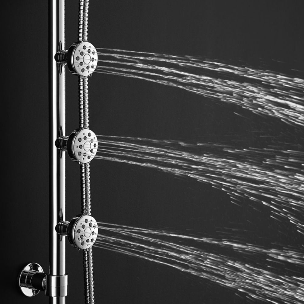 Finihen Shower Panel, Shower Panel Tower System, 44 Inch Chrome Brass Rainfall Shower Panel Wall Mount with Hand Shower, Silver Finihen Shower Panel, Shower Panel Tower System, 44 Inch Chrome Brass Rainfall Shower Panel Wall Mount with Hand Shower, Silver