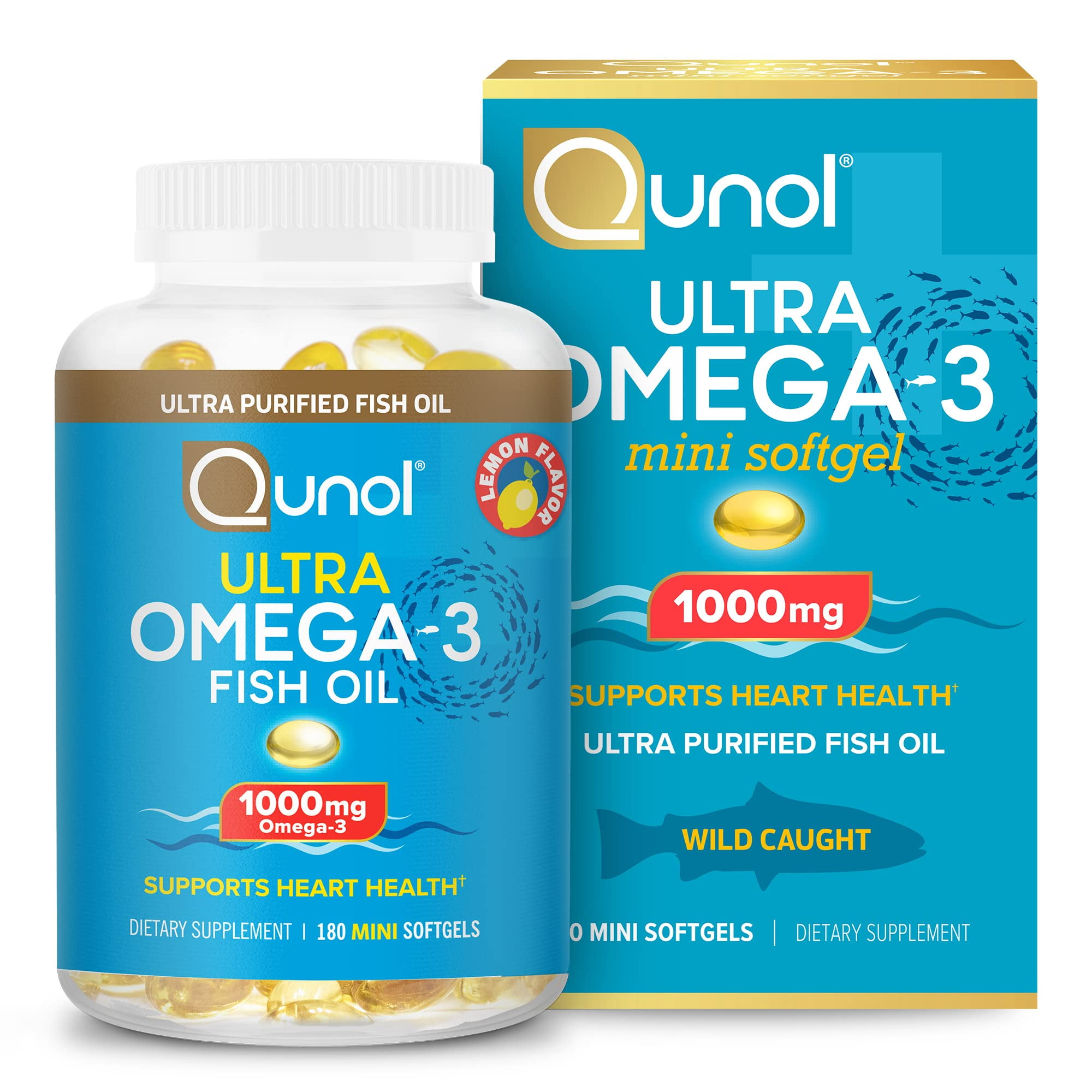 Qunol Omega 3 Fish Oil Mini Softgels, 1000mg Ultra Pure Fish Oil, Heart