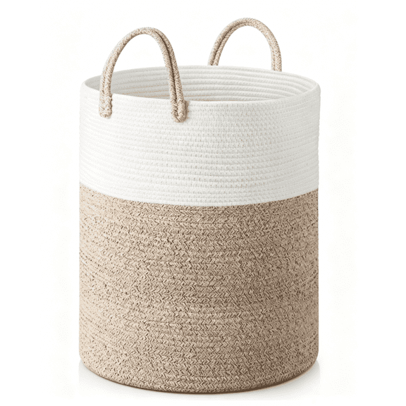 TWGRNF Large Cotton Rope Basket, Woven Laundry Hamper with Handles for Blankets Toys Clothes Bedroom Storage