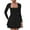 Black, variant on Women's Square Neck Ruffle Hem Mini Dress - Ruched Waist, Long Sleeve Corset, Double Fabric, Party/Club Wear, S-XL