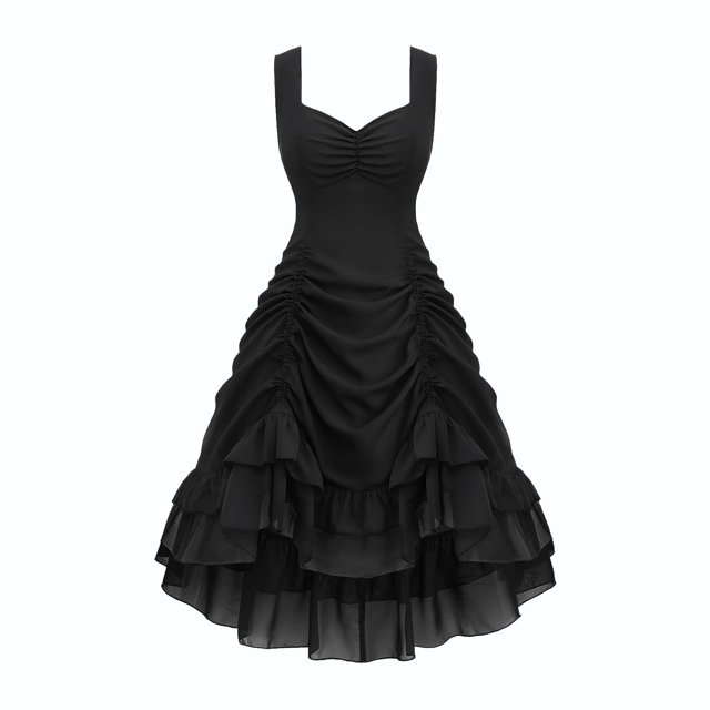 Mgmyaa Robe Gothique pour Femme Steampunk Vintage Robe Gothique Cintrée Froncée Costume Renaissance Robe Trapèze Fluide Costumes d'Halloween