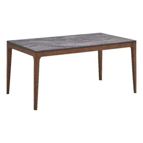 Pemberly Row Contemporary Rectangular Wood Dining Table in Stone/Walnut