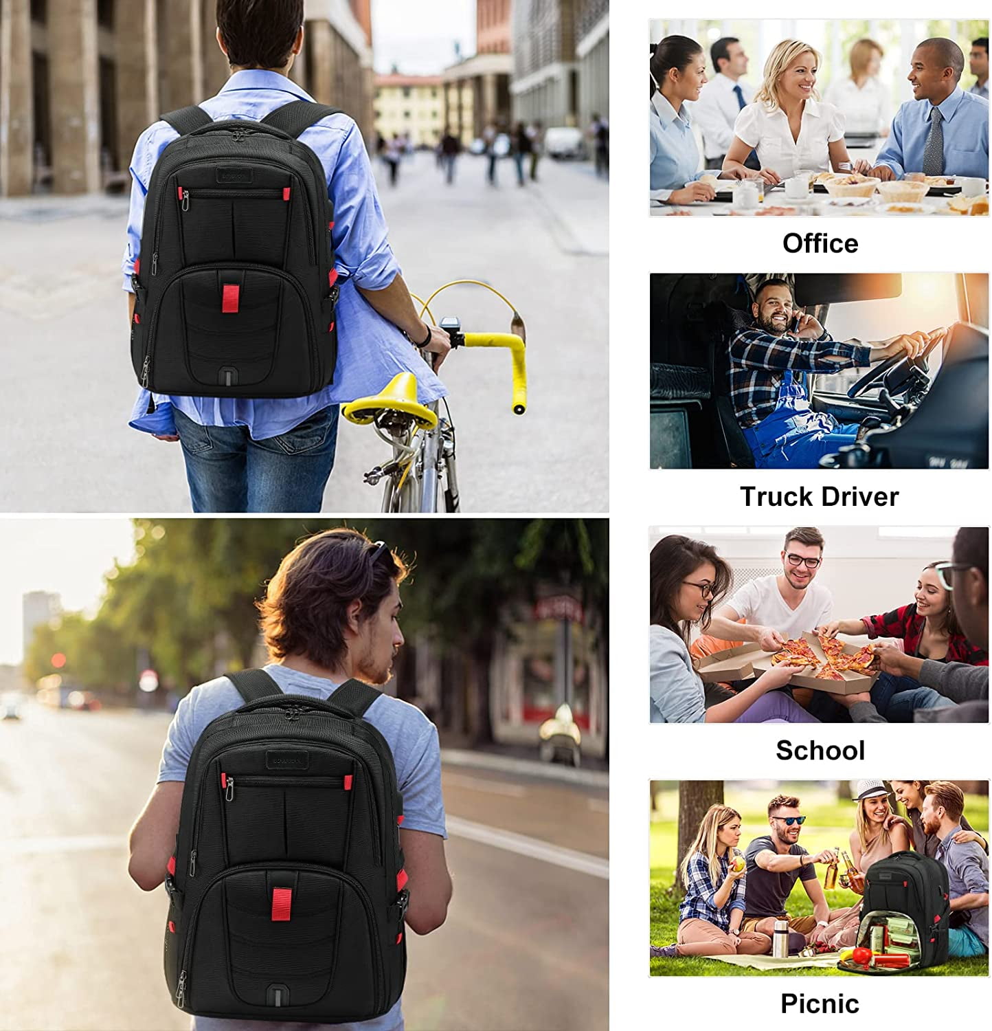 Lovevook Lunch Backpack for Men, Insulated Cooler Lunch Box Backpack Picnic, Travel Backpack Fit 17 Inch Laptop with Lock & USB-Black