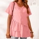 thumbnail image 4 of Camiseta Holgada Fiudx de Color Sólido para Primavera y Verano Mujer Blusa de Lino con Botones y Cuello Redondo de Manga corta, 4 of 6