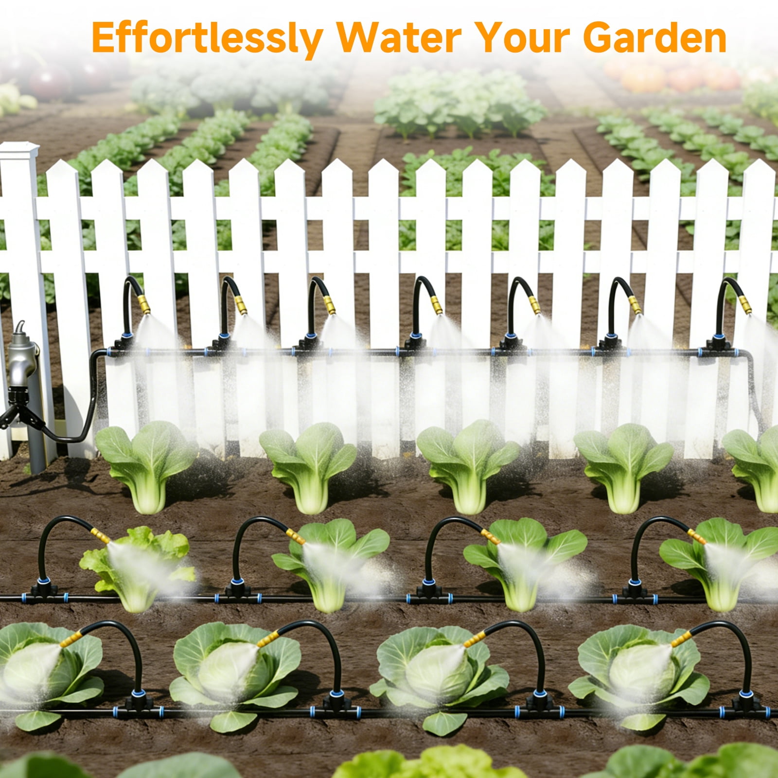Gijjgole 100FT Garden Watering Kit with 16 Directional Sprinklers,Adjustable 360-Degree Rotating Misting Irrigation System,  16 Three-Way Connectors, Y Adapter and Hose Clamps – Ideal for Patio