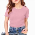 thumbnail image 4 of KPOPLK Summer Girls Tops Short Sleeve T-Shirts Solid Crewneck Neon Shirts for Girl Tee Clothes Size 9-10 Years,Pink, 4 of 4