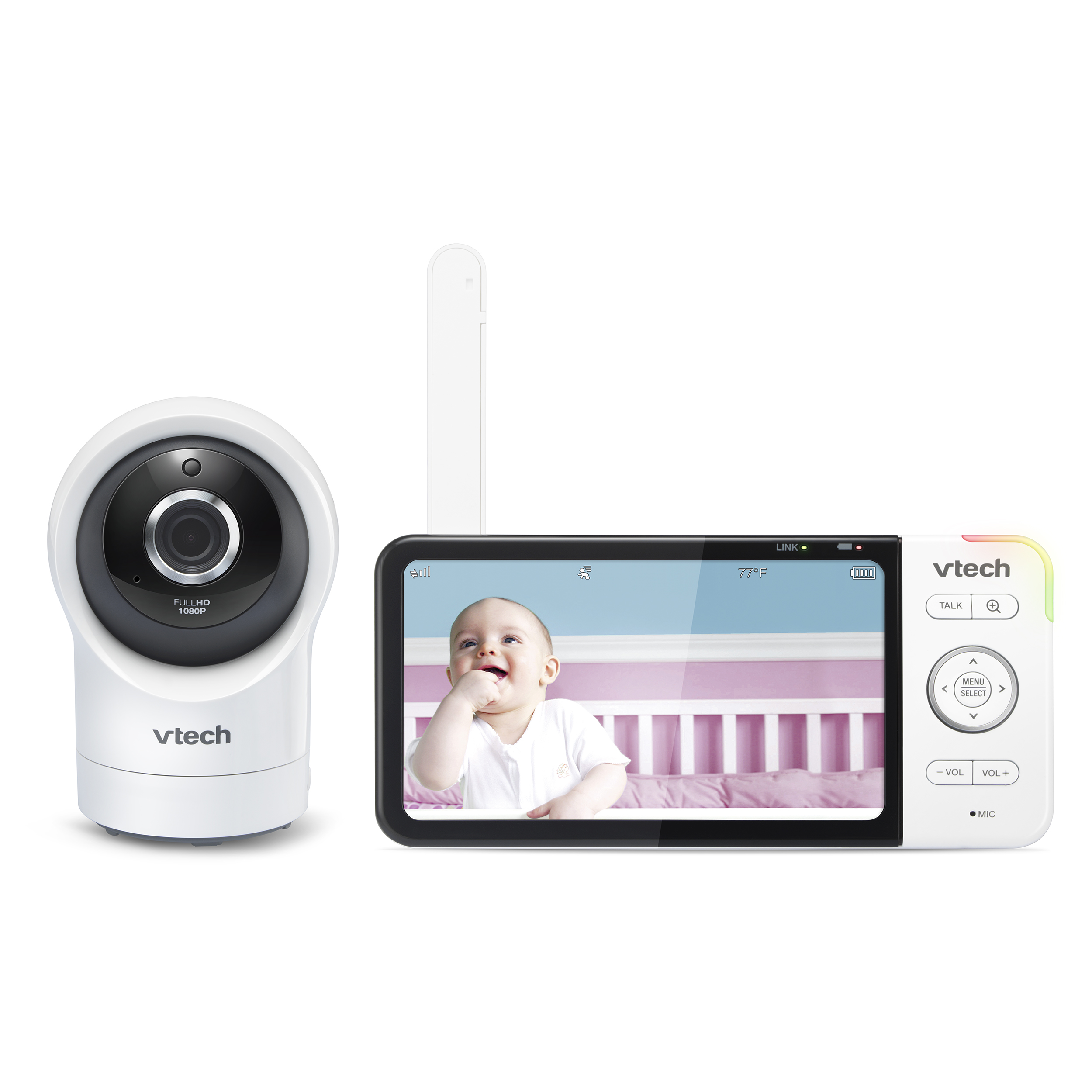 VTech Smart Wi-Fi Video Baby Monitor with 5″ High Definition Display and 1080 p 360 degree Panoramic Viewing Pan & Tilt HD Camera, RM5864HD (White)