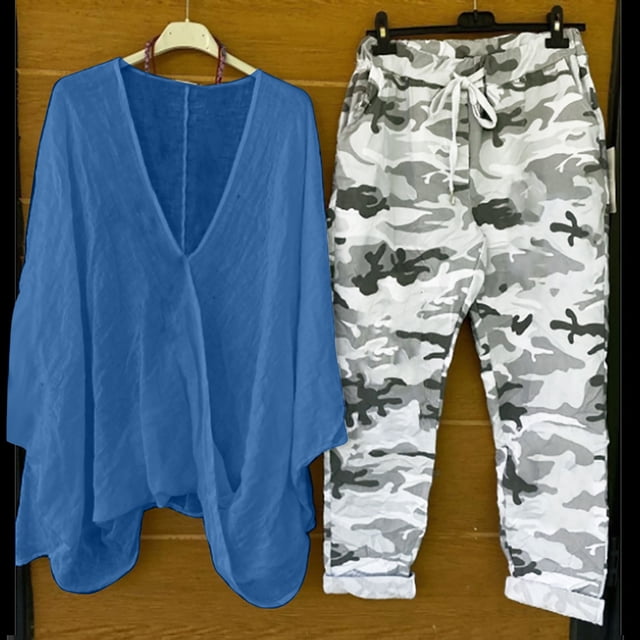 Puntoco Conjunto de camisa y pantalones de manga larga con cuello en V y estampado para mujer Puntoco Puntoco-7390