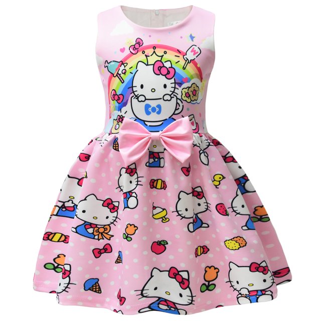 Ropa de dibujos animados para niñas, bonito vestido de Hello Kitty, vestido de princesa Kawaii para niñas, vestidos de fiesta de cumpleaños y Navidad