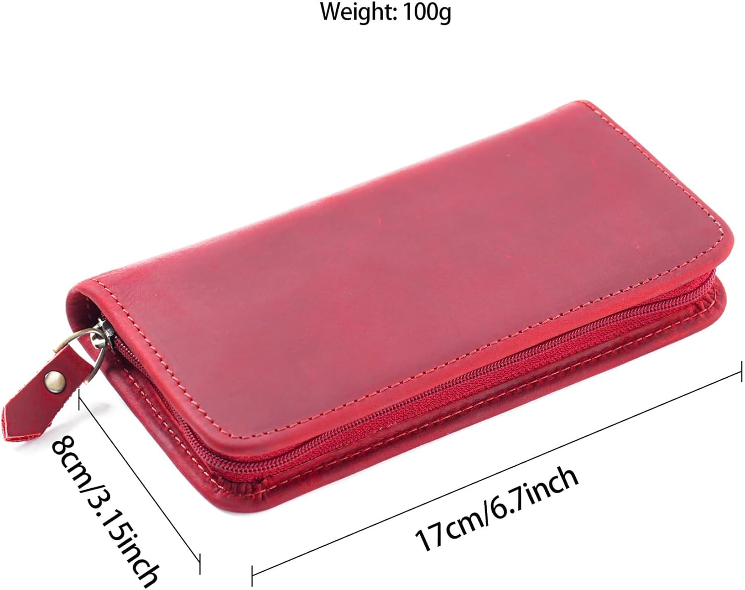 ABPETE Vintage Leather Fountain Pen Case 3 Divided Slots, Zippered Pen Case Pouch, Handmade Display Holder for Rollerball Pen (Red)