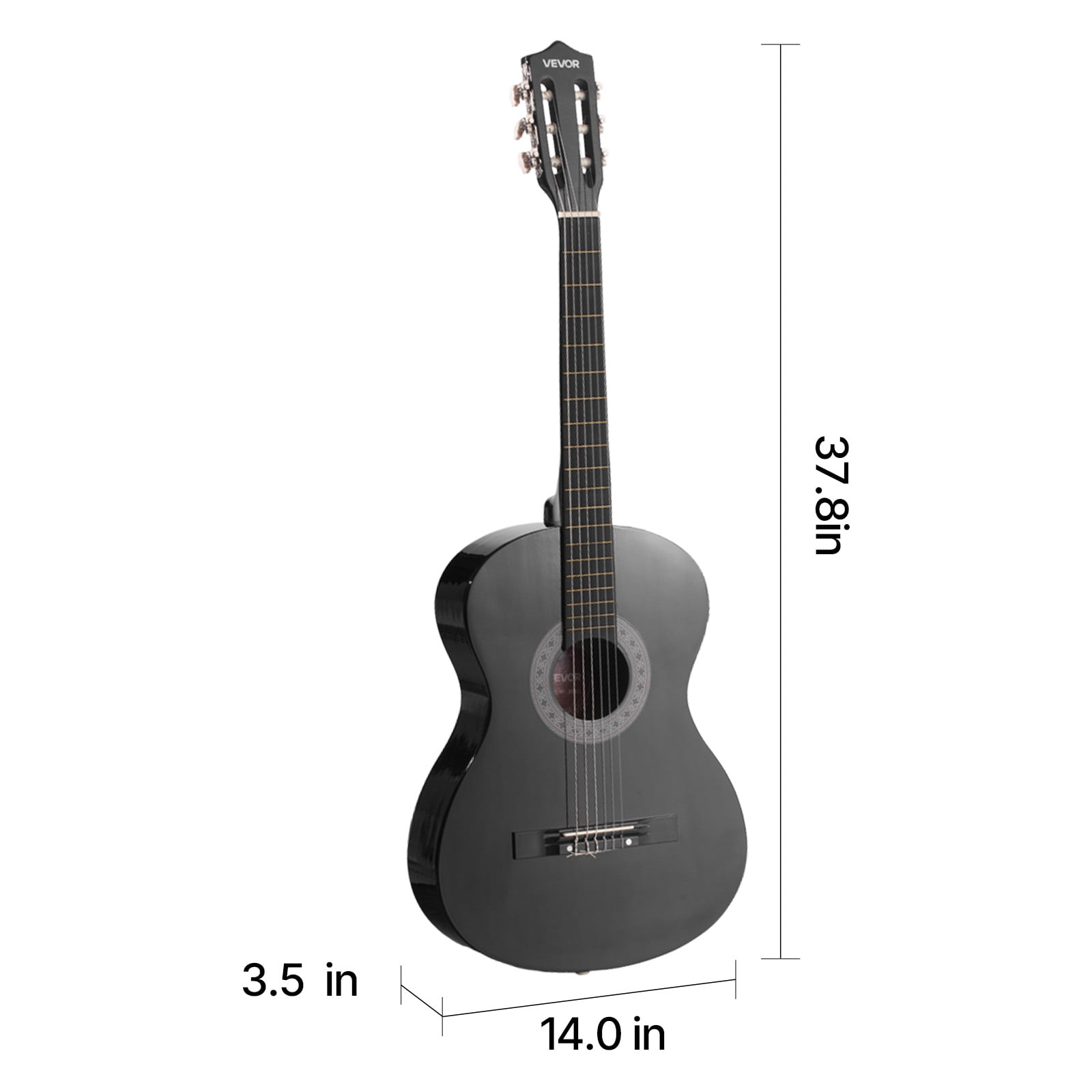 VEVOR 38in Classical Guitar, Wood Guitar Starter Kit for Beginners, with Nylon Strings, Gig Bag, Strap, Tuner, Extra Strings, Picks, Capo, Basswood,for Teenagers Adults Students, Black