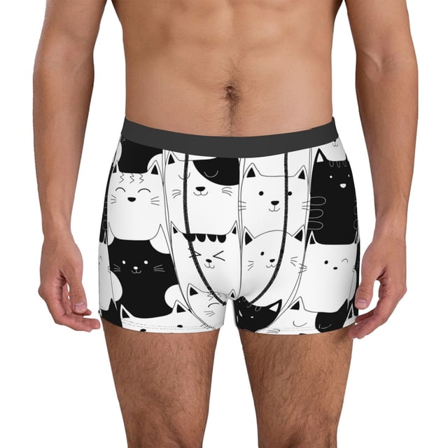 Balery Doodle Cute Cat Calzoncillos bóxer para hombre, ropa interior de algodón suave y transpirable con cinturilla de nailon-Small