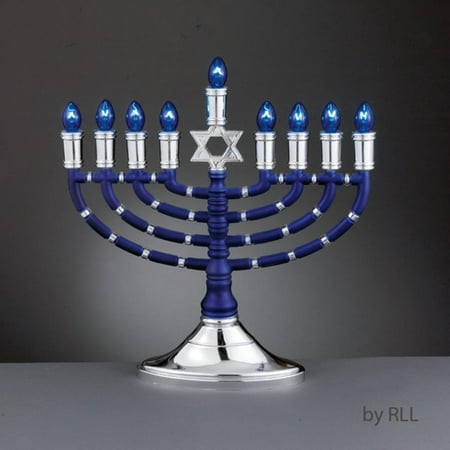 14&quot; Elegant Blue and Silver Traditional Style Electric Menorah with Blue Bulbs - www.ermes-unice.fr