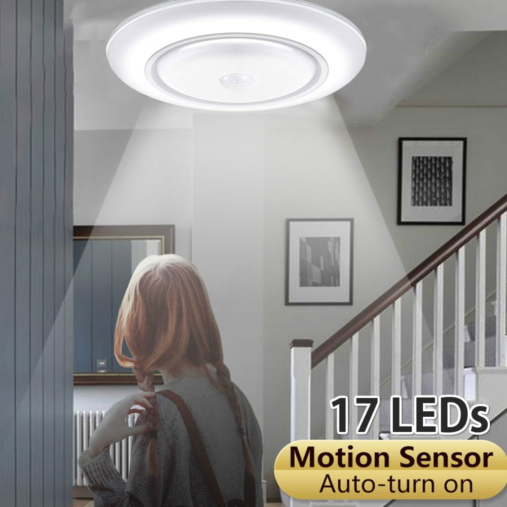 TOOWELL Motion Sensor Ceiling Light Battery Operated Indoor/Outdoor LED Ceiling Lights for Hallway Laundry Stairs Garage Bathroom 300LM White Photocell Sensor ON/Off Upgrade