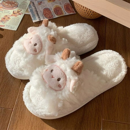 

CoCopeaunt Women Fluffy Cotton Slippers Winter Indoor Home Couple Slippers Cartoon Cute Woolen Shoes Warm Plush Slippers Girl Slippers