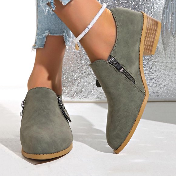 Amzcrzy Ankle Boots for Women Women's Fashion Casual Spring and Style Solid Color Boots Side Zipper Pointed Toe Low Heel Ankle Boots Womens Booties Women's Boots Booties for Women Boots for Women