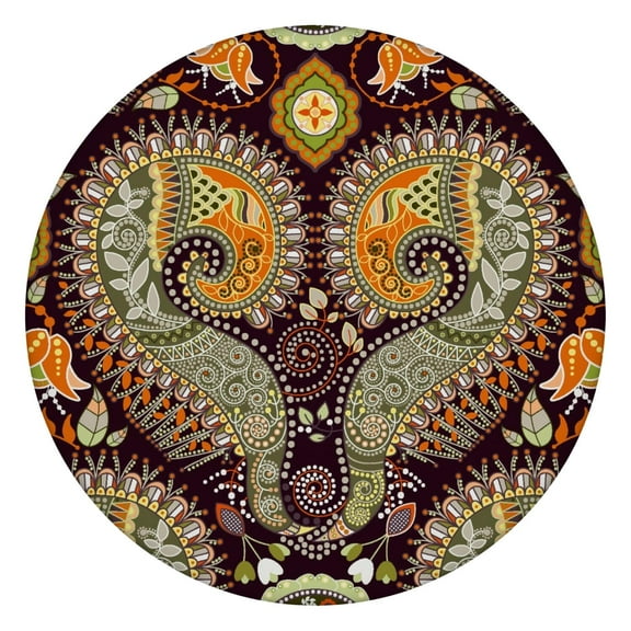 Boho Chic Round Tablecloth, Vintage Paisley Pattern, Elastic Edge & Spill-Proof for Parties and Family Meals