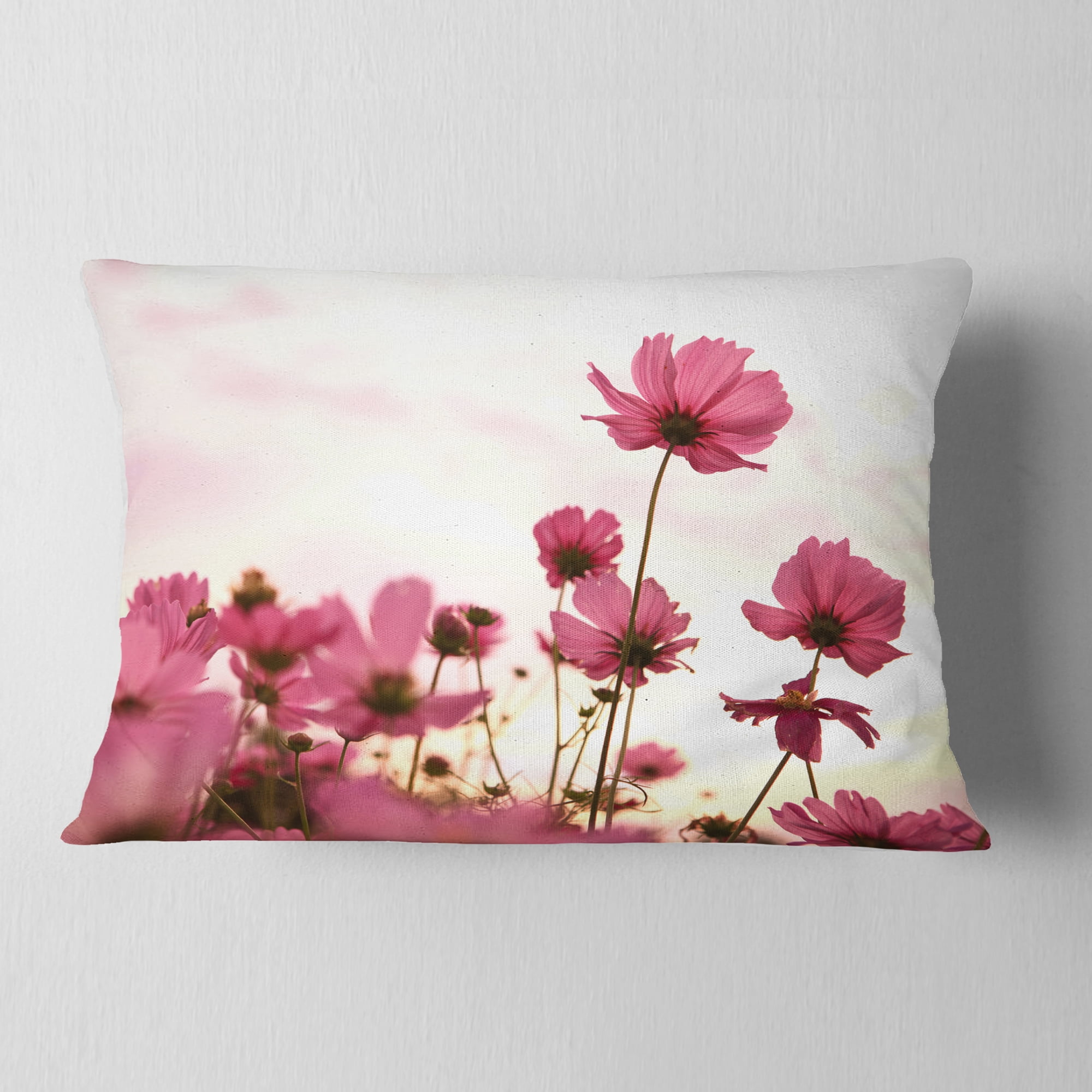 Designart Cosmos Flowers Meadow At Sunset - Floral Throw Pillow - 12x20