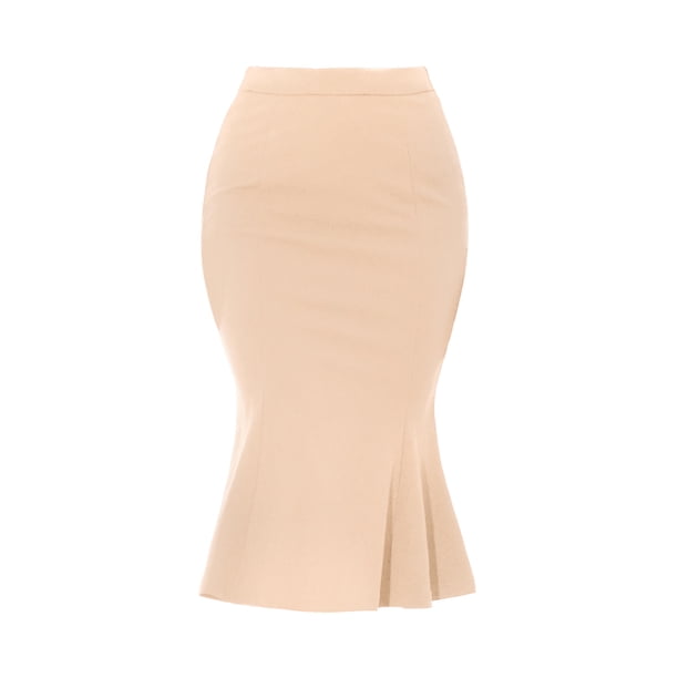 Falda de lápiz midi de cola de pez de cintura alta con decoración metálica para mujeres Inspire Chic M color albaricoque