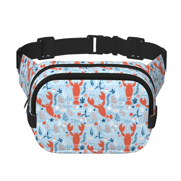 Fotbe Lobsters Cangurera Cuadrada con Estampado de Doble Capa, Bolsa de Cintura Ajustable Mini para Hombres y Mujeres