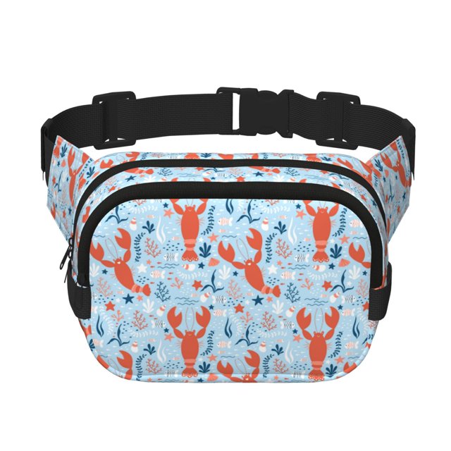 Fotbe Lobsters Cangurera Cuadrada con Estampado de Doble Capa, Bolsa de Cintura Ajustable Mini para Hombres y Mujeres
